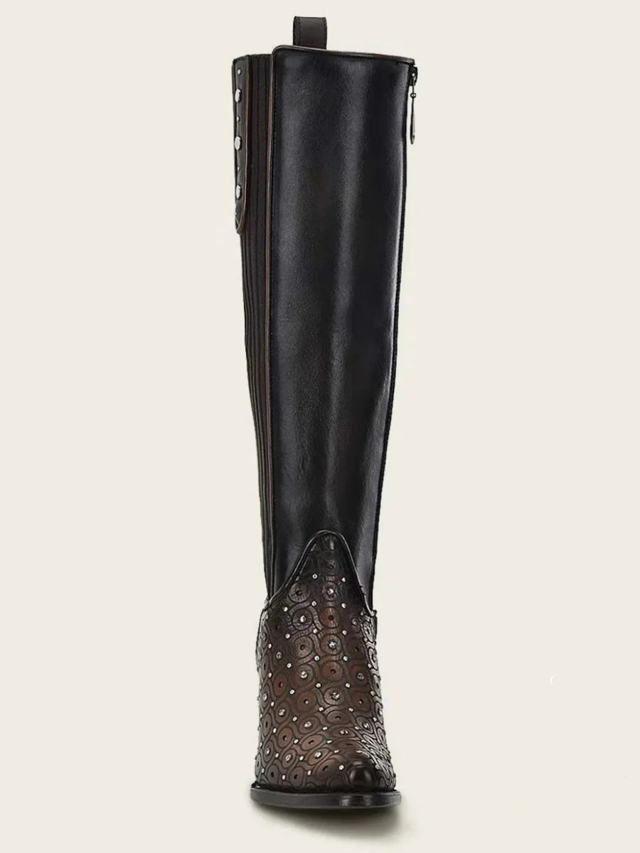 Tall Dark Brown Boot With Crystals