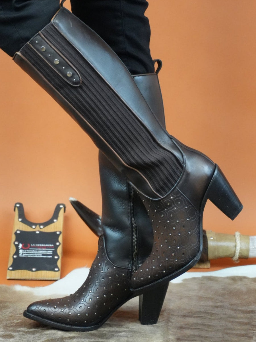 Tall Dark Brown Boot With Crystals