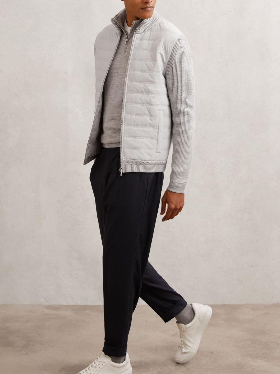 Quilted Rib-Knit Funnel-Neck Jacket