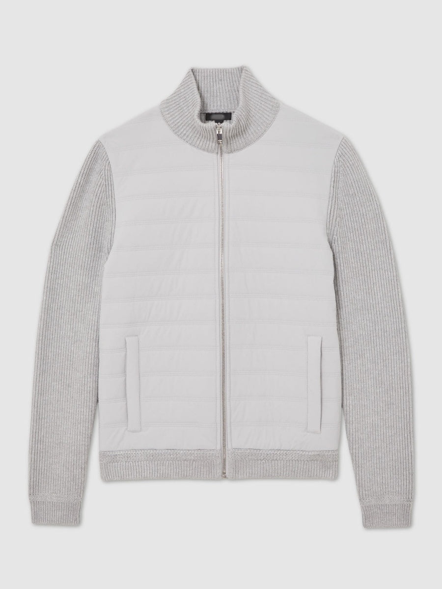 Quilted Rib-Knit Funnel-Neck Jacket
