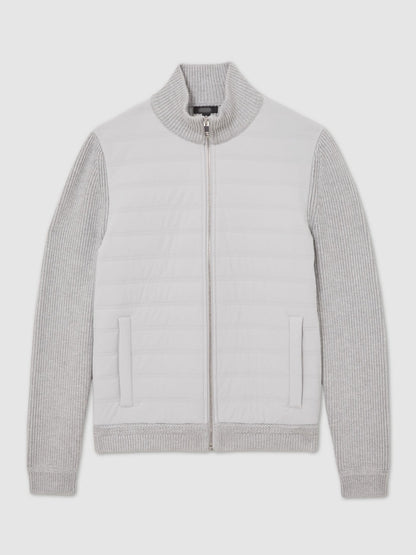 Quilted Rib-Knit Funnel-Neck Jacket