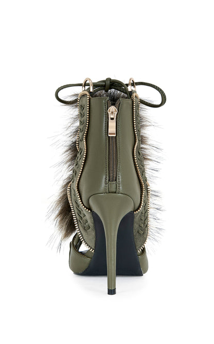 Faux Fur Open Toe Bootie