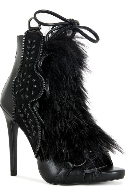 Faux Fur Open Toe Bootie