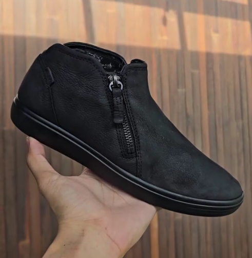 Black Leather Zipper Shoes