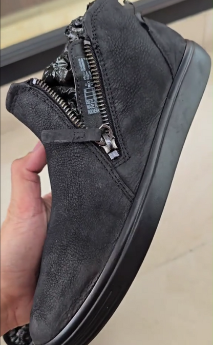 Black Leather Zipper Shoes