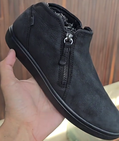Black Leather Zipper Shoes