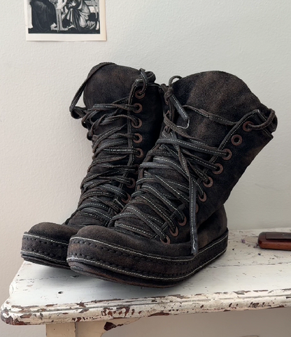 Laced Leather High Top Boots
