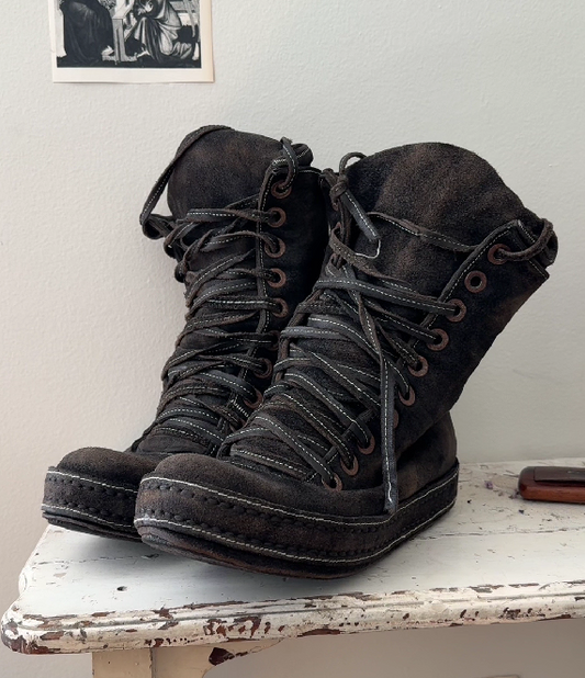Laced Leather High Top Boots