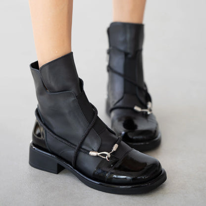 Square Low Heel Side Zip Boots