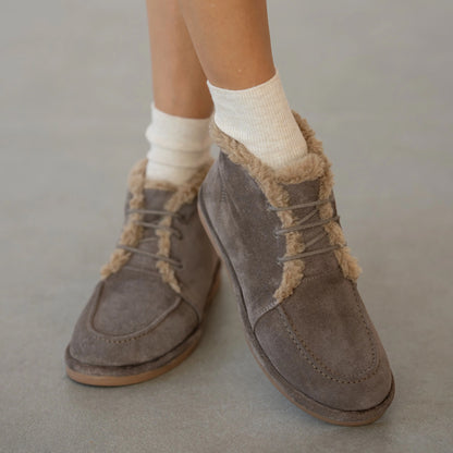 Round Toe Plush Lace-Up Flat Boots