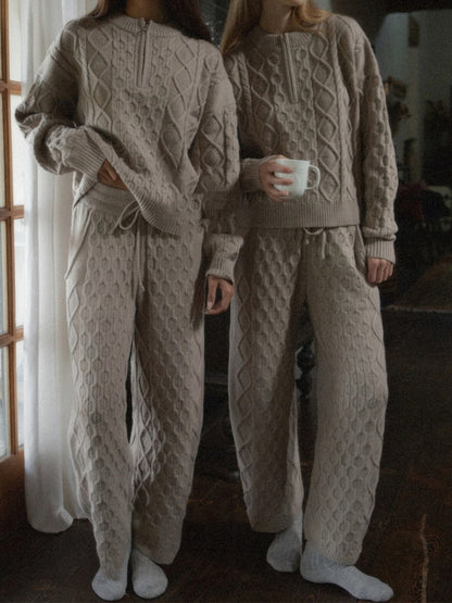 Half-zip Neck Cable Knit Sweater Two Pieces Set