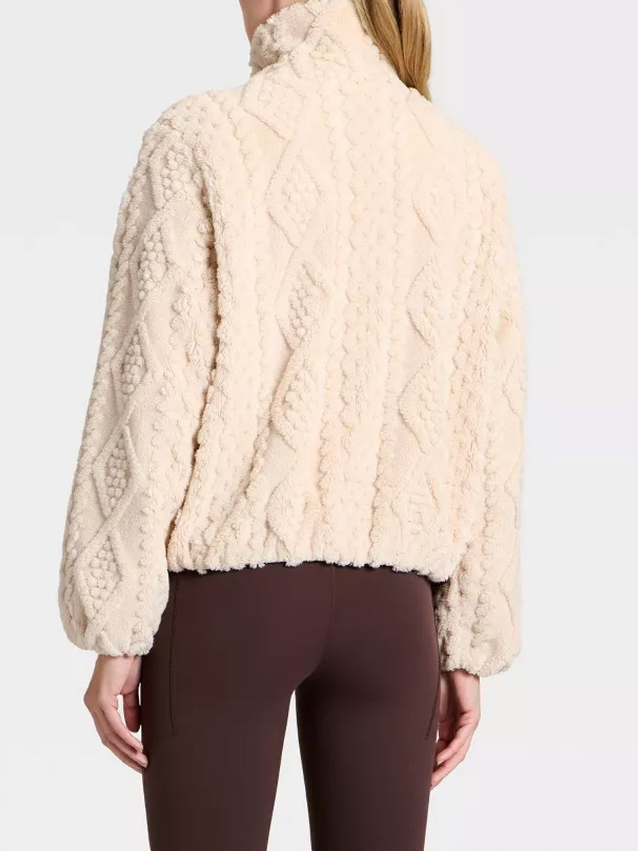 Cable Knit Texture High Pile Fleece Jacket