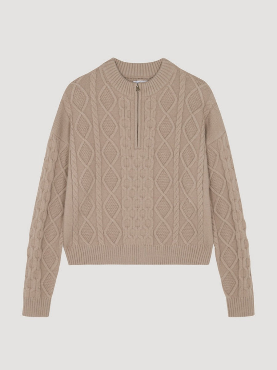 Half-zip Neck Cable Knit Sweater Two Pieces Set