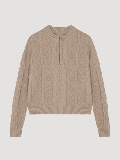 Half-zip Neck Cable Knit Sweater Two Pieces Set